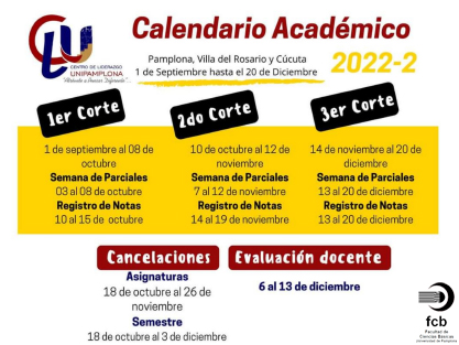  Calendario académico segundo semestre 2022