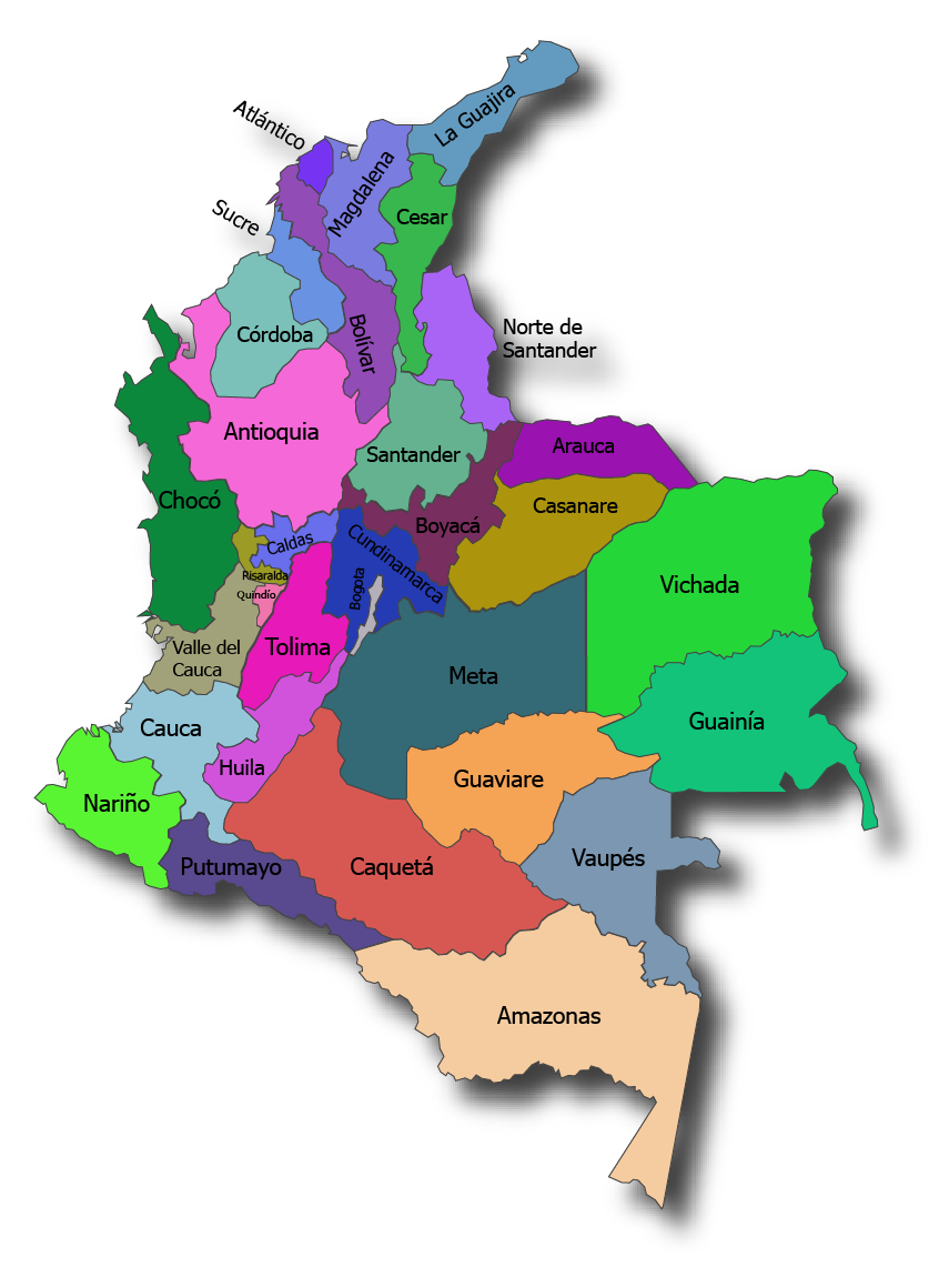 Departamentos de Colombia | Mapa de colombia, Mapas, Mapa para colorear